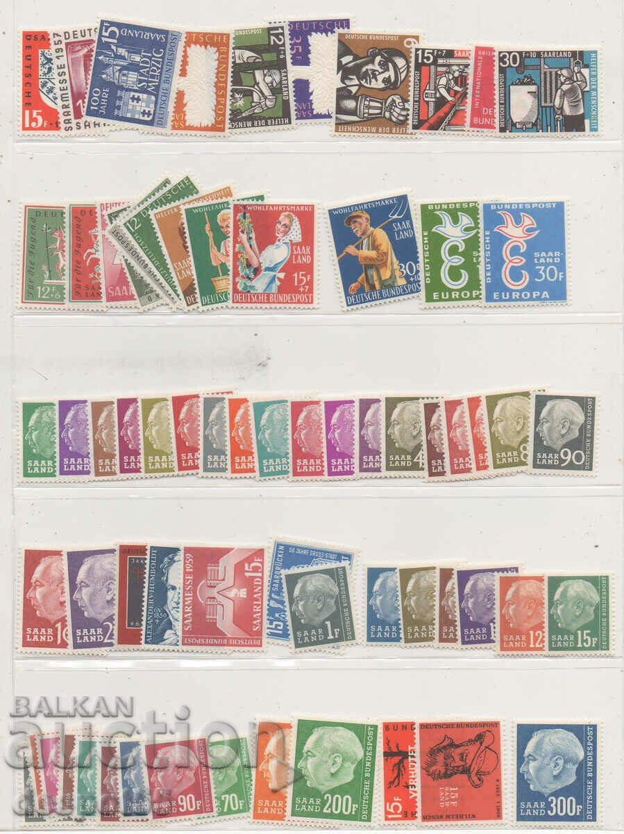 1957-59 Germania- Saarland. O colecție de 70 de timbre. Certificat