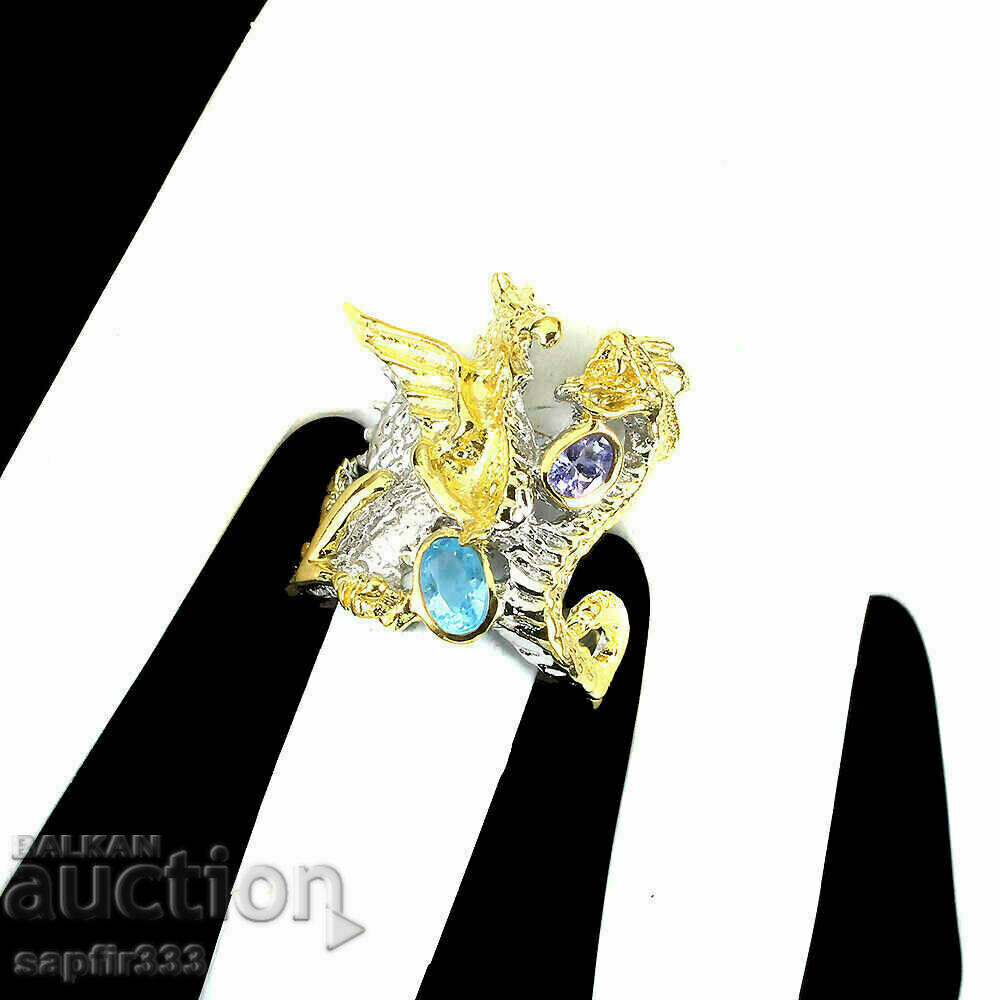 Auction  DRAGONS DESIGNER RING WITH NATURAL TANZANITE AND TOPAZ