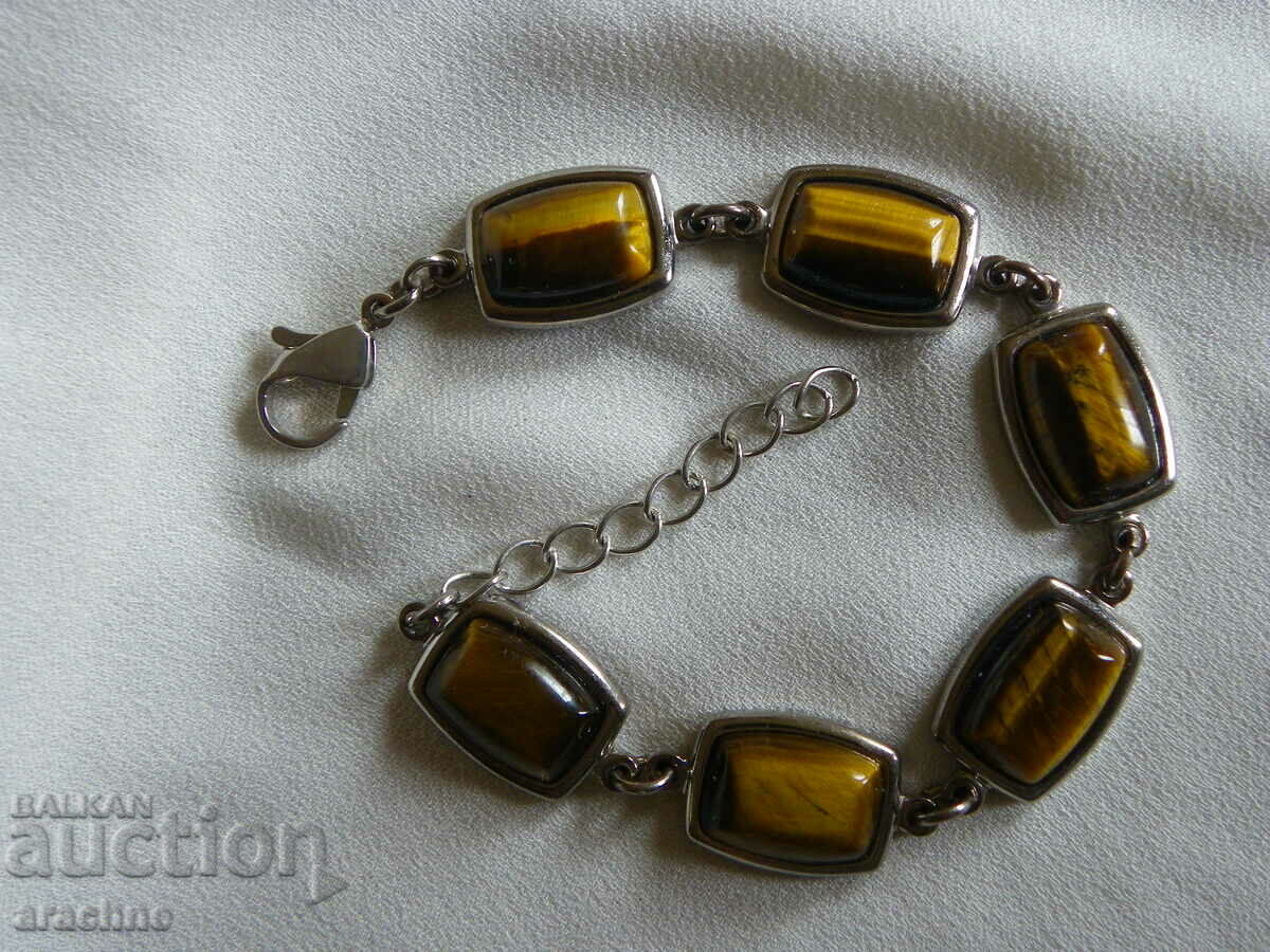 Solid silver bracelet with tiger's eye - 6 Solid silver bracelet with tiger's eye - 6