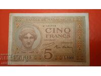 Банкнота 5 франка Мадагаскар 1937г.