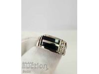 Stylish men's gold ring with diamonds and onyx 14k.