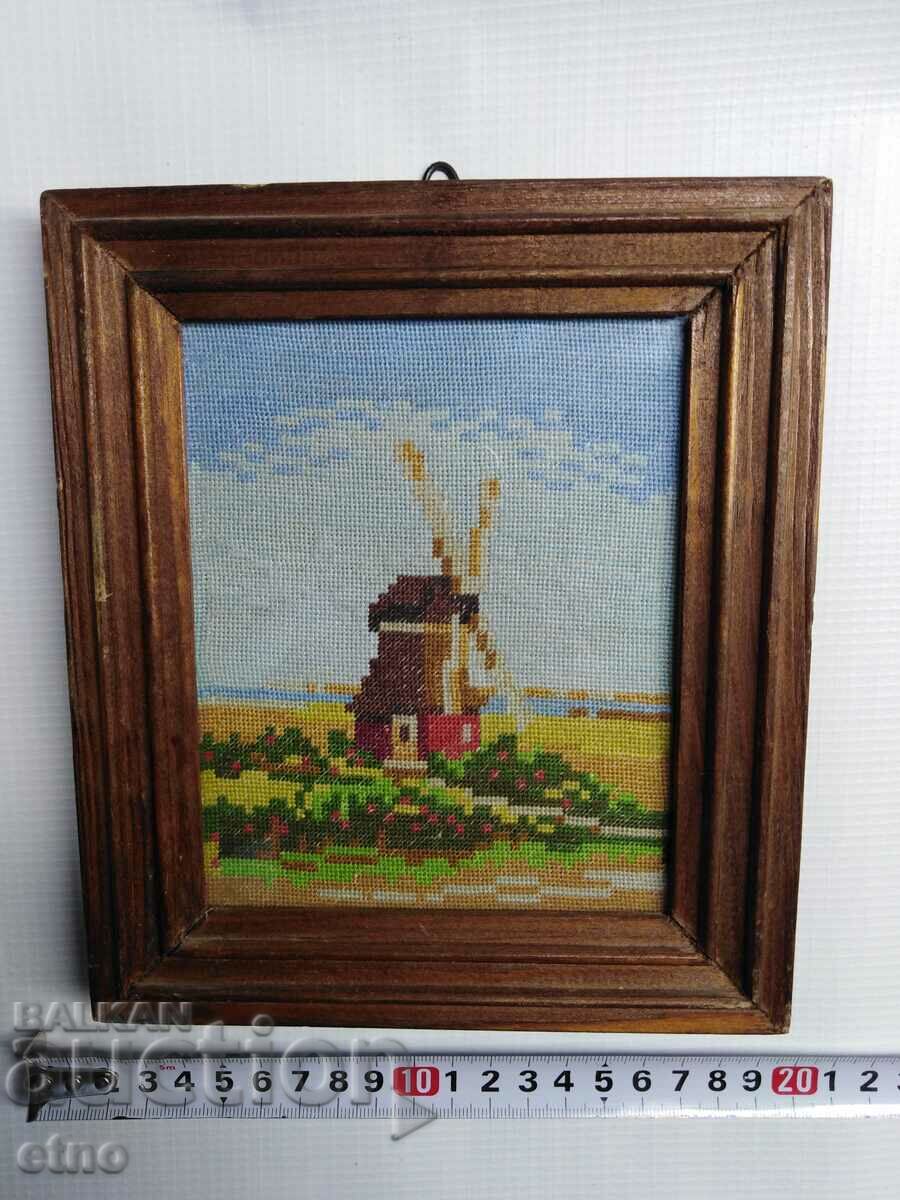 OLD WINDMILL TAPESTRY FRAMED WITH GLASS