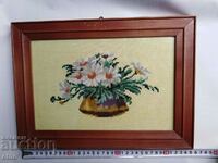 OLD TAPESTRY "FLOWERS" FRAMED WITH GLASS