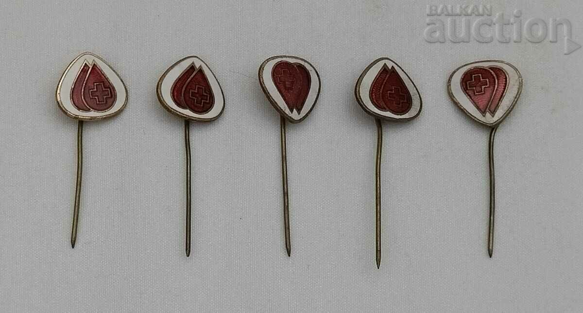 КРЪВОДАРИТЕЛ НР БЪЛГАРИЯ ЗНАЧКА ЛОТ 5 броя емайл