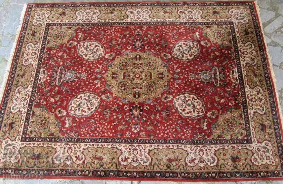 Old hand-woven woolen Persian rug, animals, 340x260 cm.