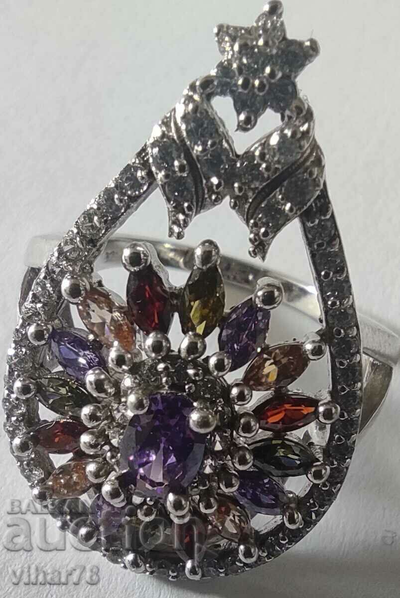 Auction  SILVER WOMEN'S RING WITH MULTICOLOR ZIRCONIA