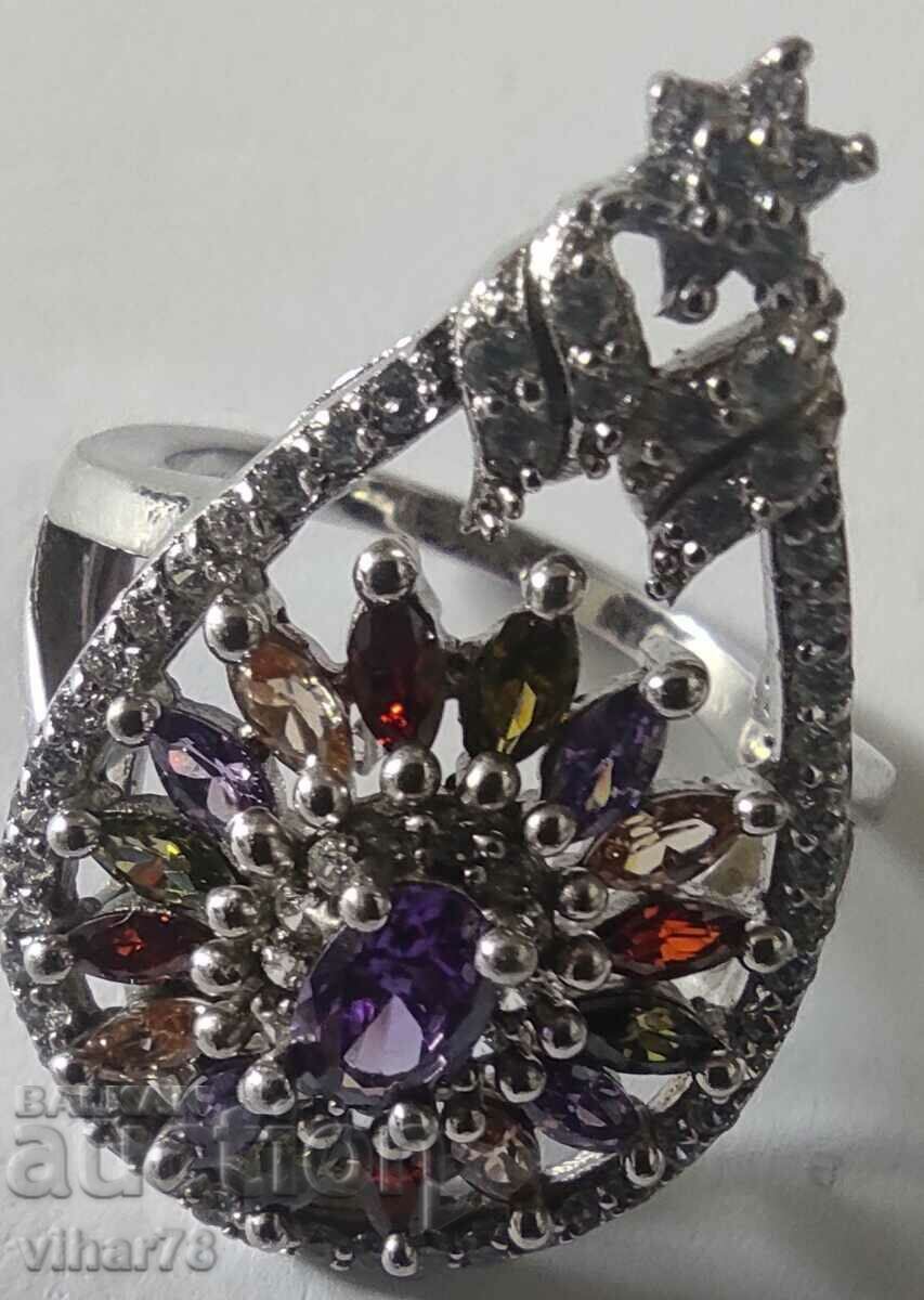 SILVER WOMEN'S RING WITH MULTICOLOR ZIRCONIA - 6 SILVER WOMEN'S RING WITH MULTICOLOR ZIRCONIA - 6
