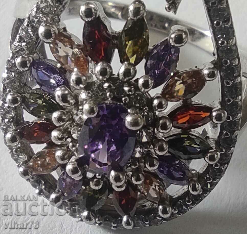 SILVER WOMEN'S RING WITH MULTICOLOR ZIRCONIA