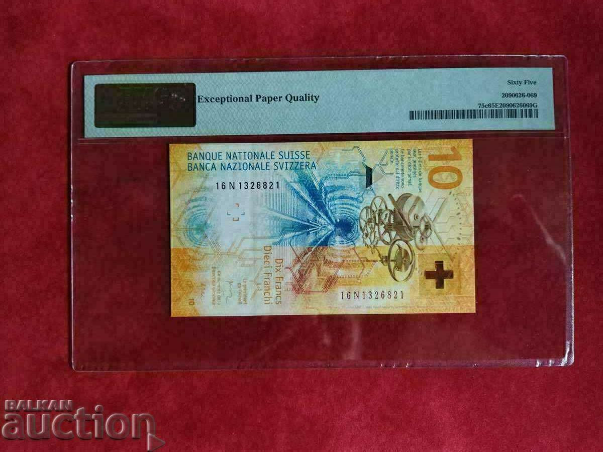 Europa Elveția 10 franci din 2016 PMG UNC 65 EPQ cu preț € 55.00 | 107.57 BGN