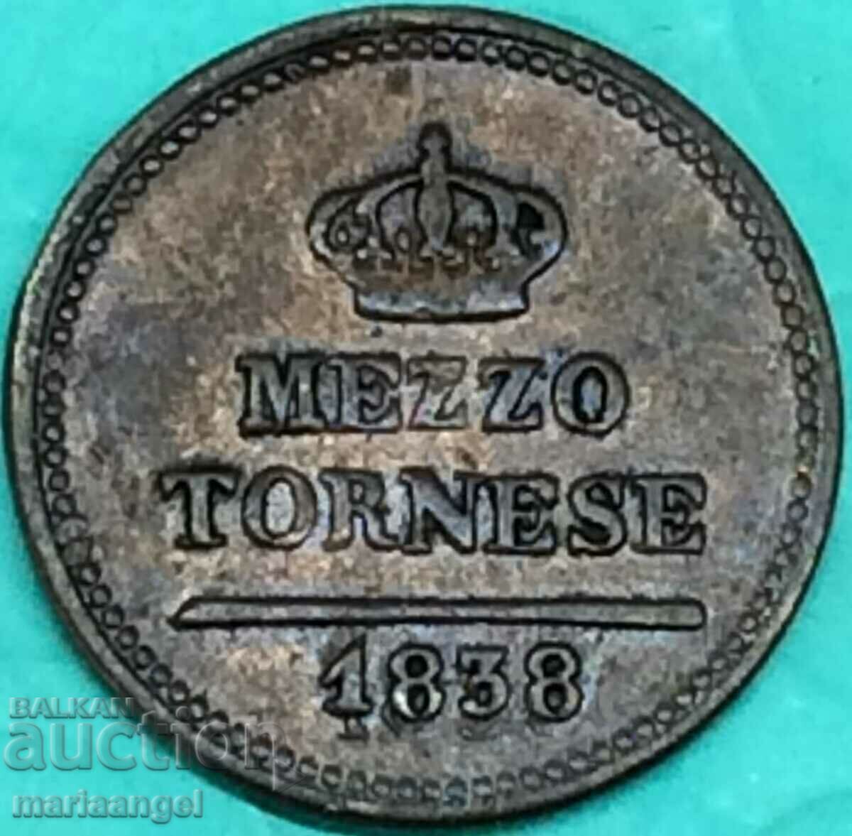 Naples mezzo tornesi 1838 Italy Ferdinand II copper
