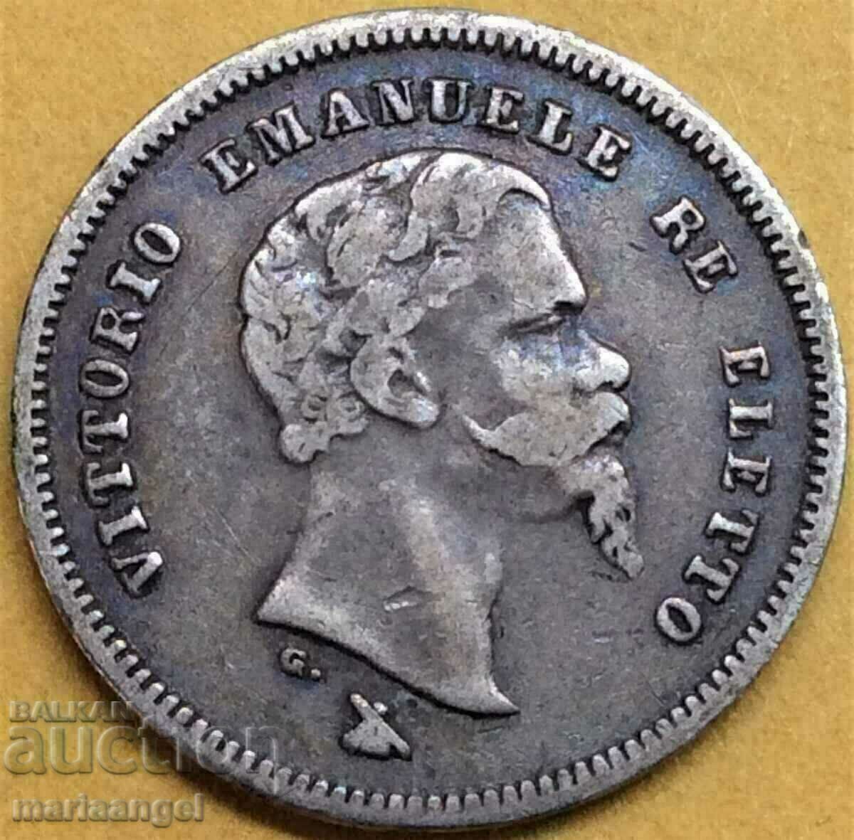 Италия 50 чентесими 1860 Флоренция сребро  Патина
