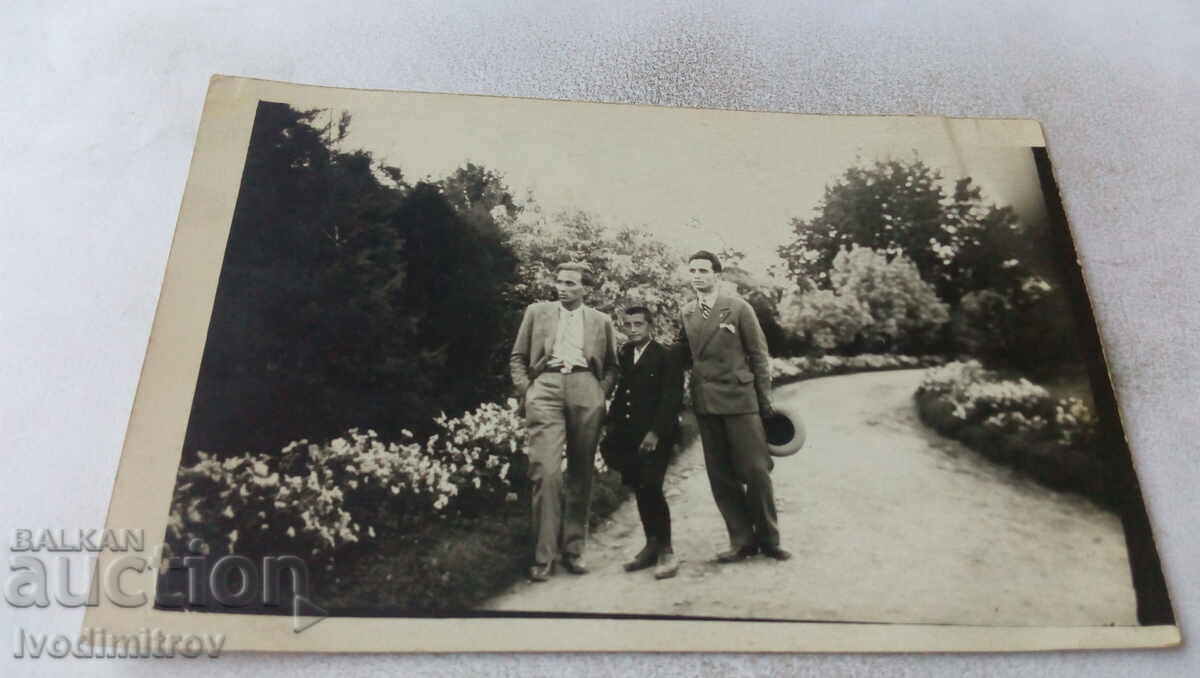 Photo Kyustendil Two men and a boy in front of the bathroom 1930