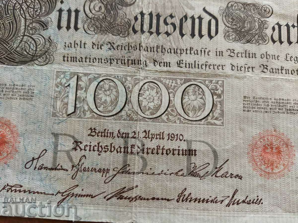 Delivery of Germany banknote 1000 marks from 1910, quality VF Delivery of Germany banknote 1000 marks from 1910, quality VF