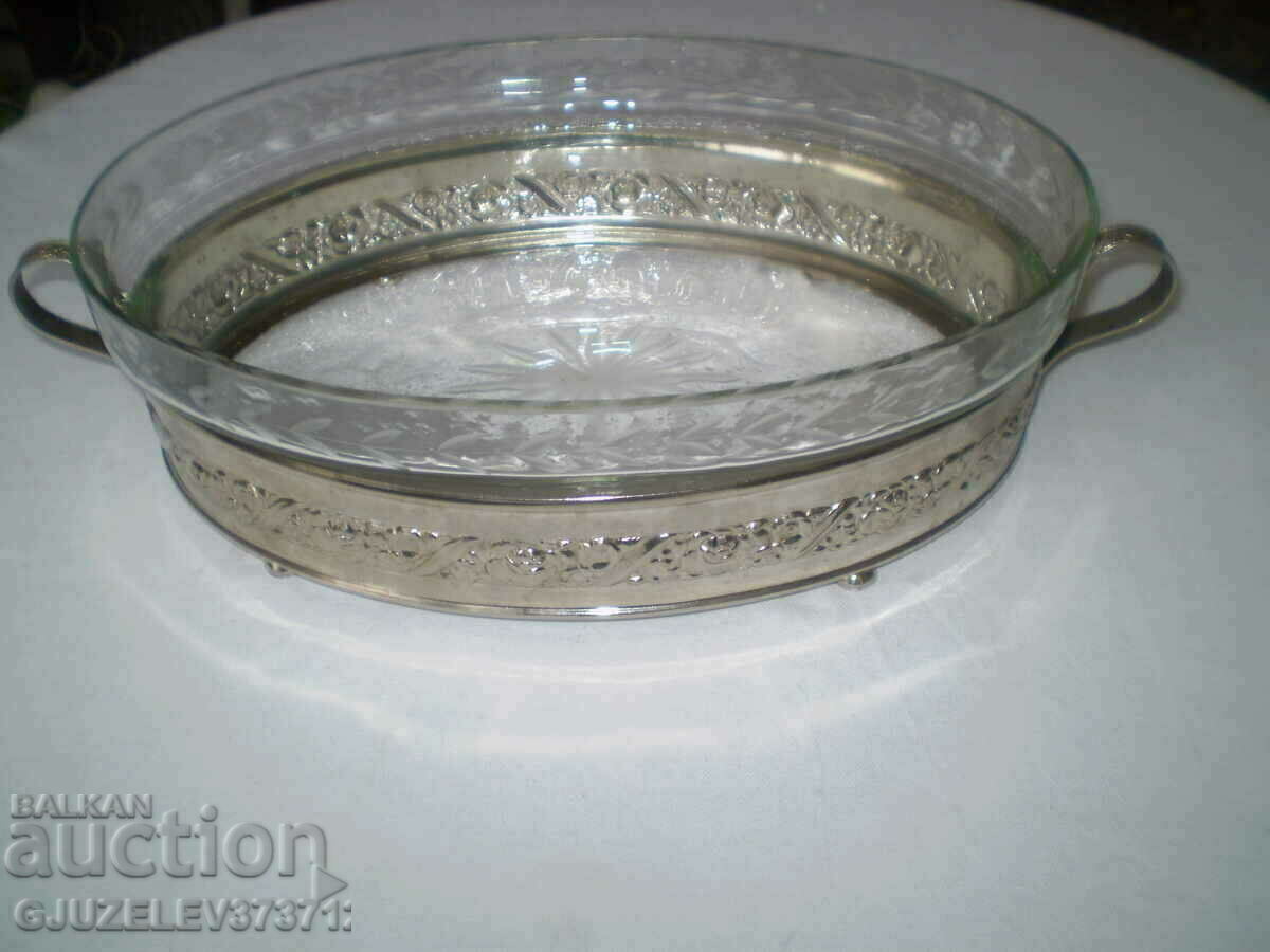 Vintage fruit bowl with original glass metal unique - 7