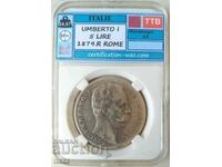 Italy 5 Lire 1879 Umberto / Silver