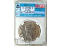 Italy 5 Lire 1879 Umberto / Silver