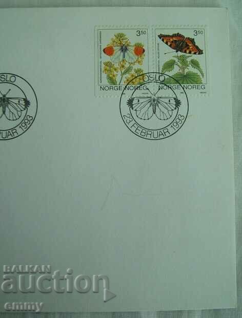 Auction First Day Postal Envelope Butterflies - Norway 1993 Auction First Day Postal Envelope Butterflies - Norway 1993