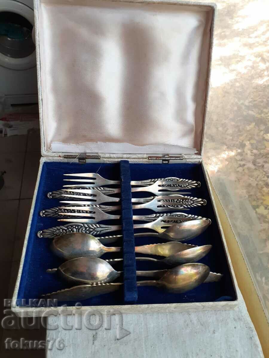 Wrought silver - old antique set of spoons and forks with price 850.00 BGN | € 434.60 Wrought silver - old antique set of spoons and forks with price 850.00 BGN | € 434.60