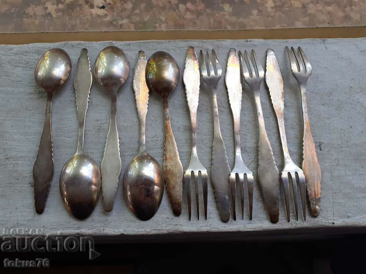 Wrought silver - old antique set of spoons and forks - 6 Wrought silver - old antique set of spoons and forks - 6