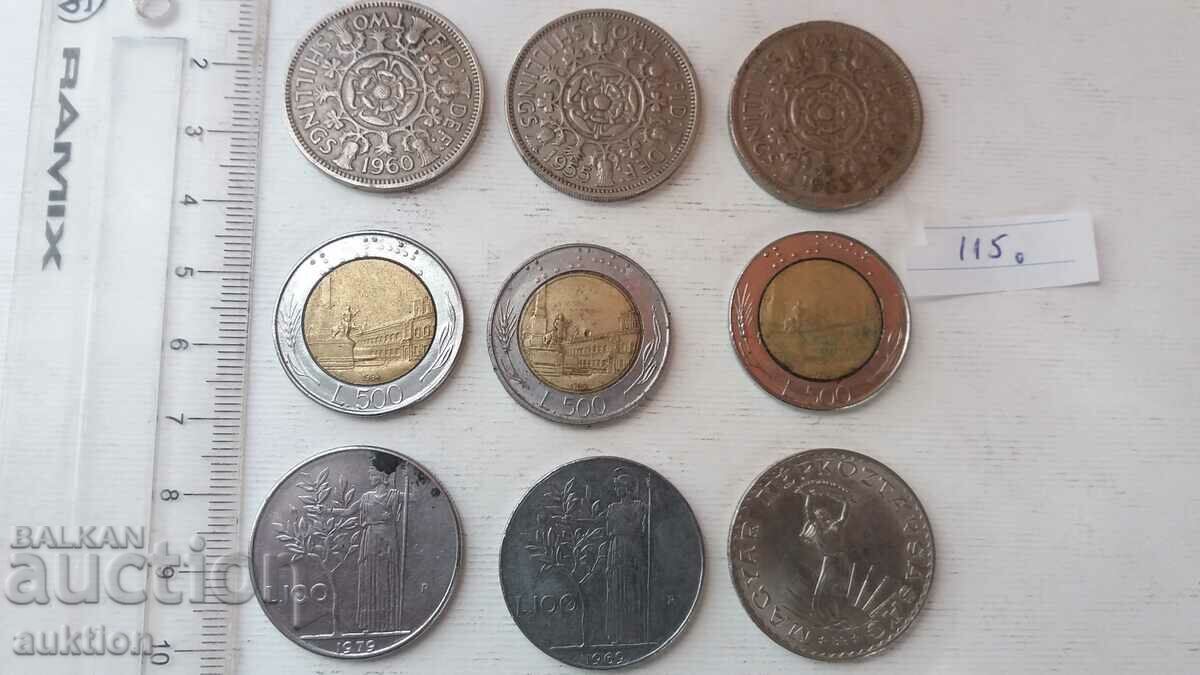 COLLECTION OF 9 FOREIGN COINS SCHILLINGS, ITALY ETC.