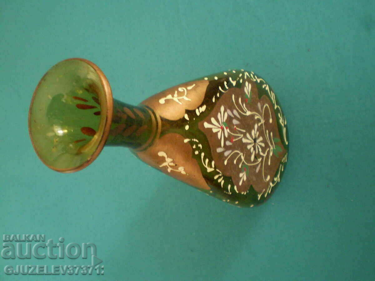 Hand blown and hand painted caramel carafe
