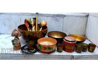 USSR LARGE lot of painted Russian bowls, spoons, cups, etc.