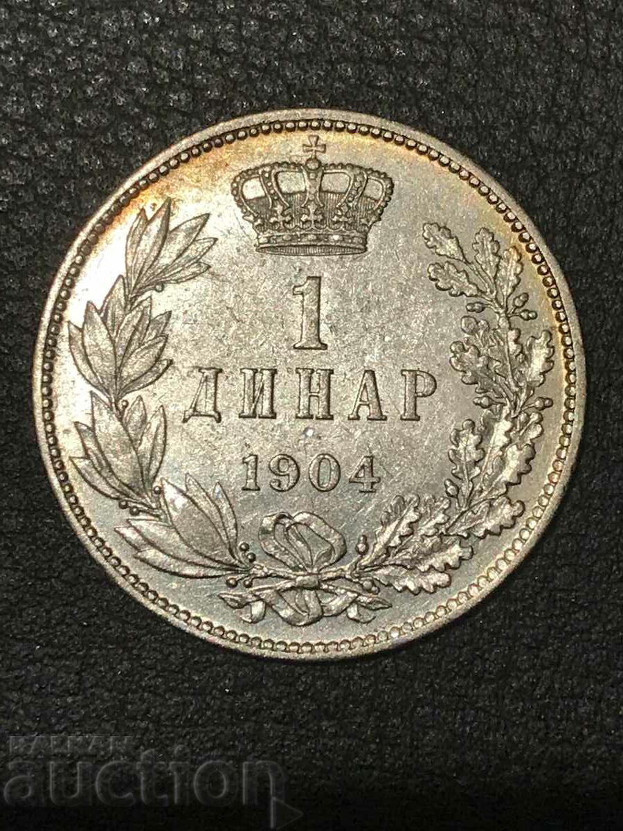 Serbia 1 dinar 1904 Petru l argint excelent