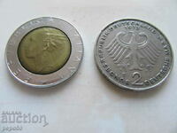 2 COINS - GERMANY/2 marks 1973/ and ITALY /500 lire 1989/.