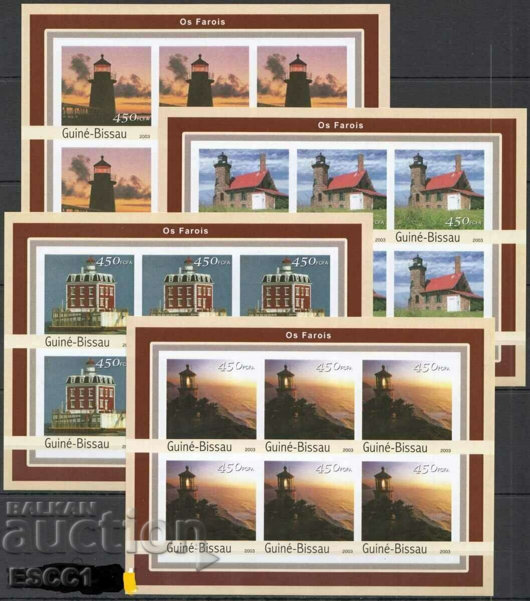 Clean stamps in small sheets Nautical Lighthouses 2003 Guinea-Bissau