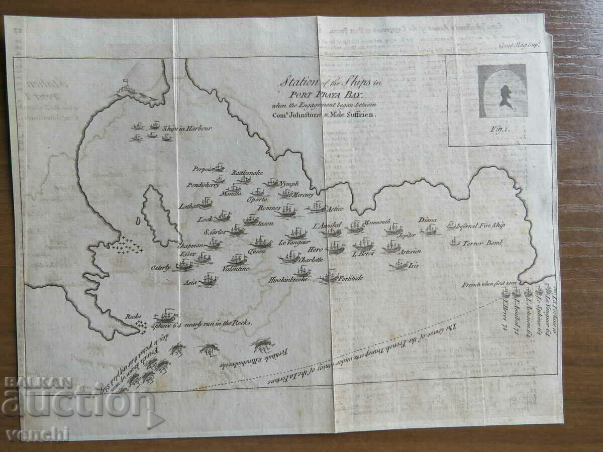 1781 - Χάρτης του Πράσινου Ακρωτηρίου - Θαλάσσια μάχη = πρωτότυπο +