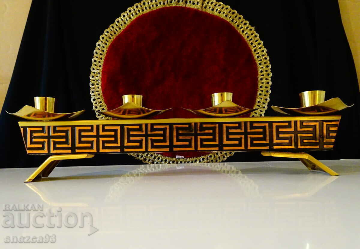 Auction Four-piece brass candlestick, gold-plated Auction Four-piece brass candlestick, gold-plated