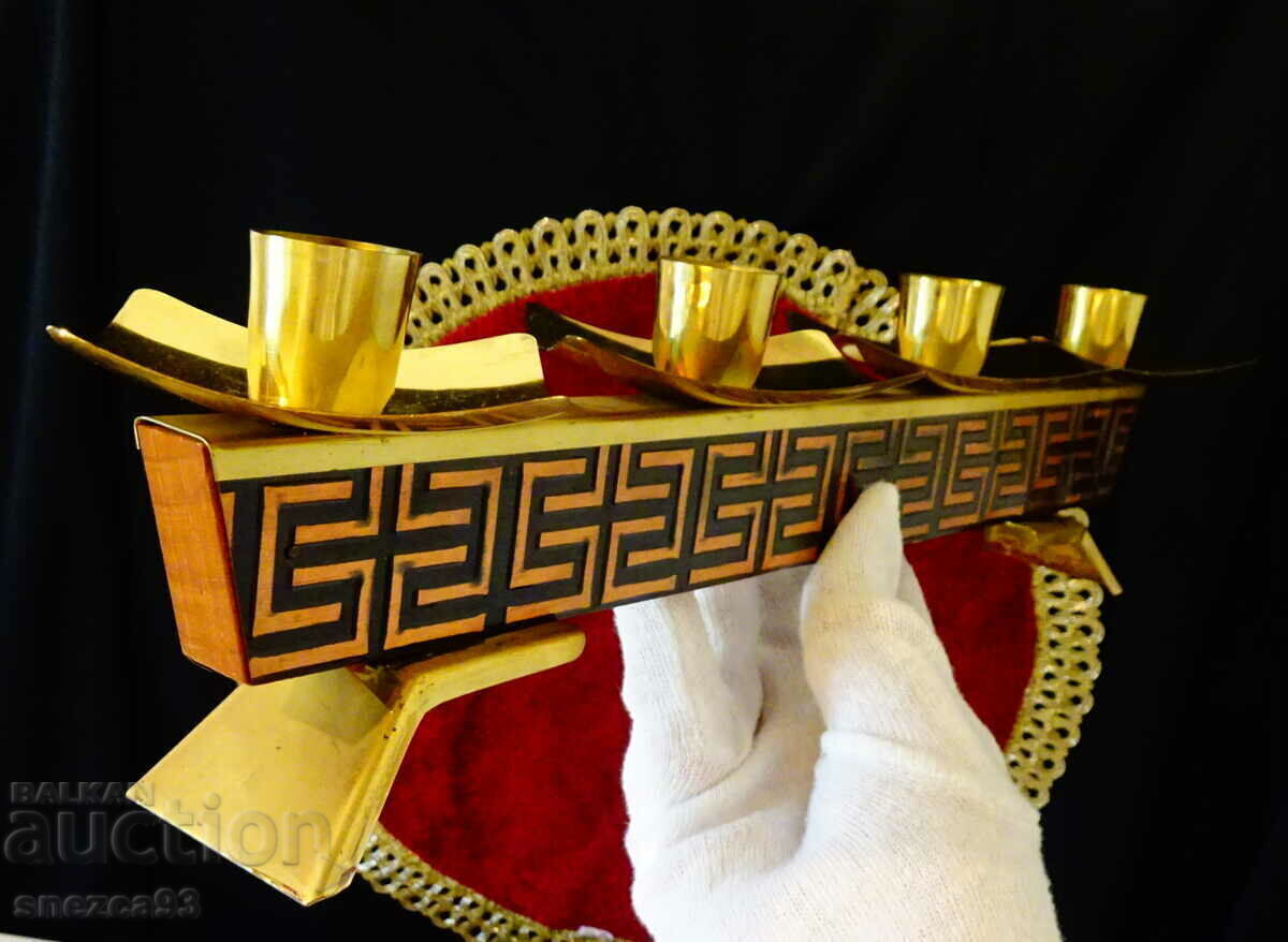 Four-piece brass candlestick, gold-plated - 6 Four-piece brass candlestick, gold-plated - 6