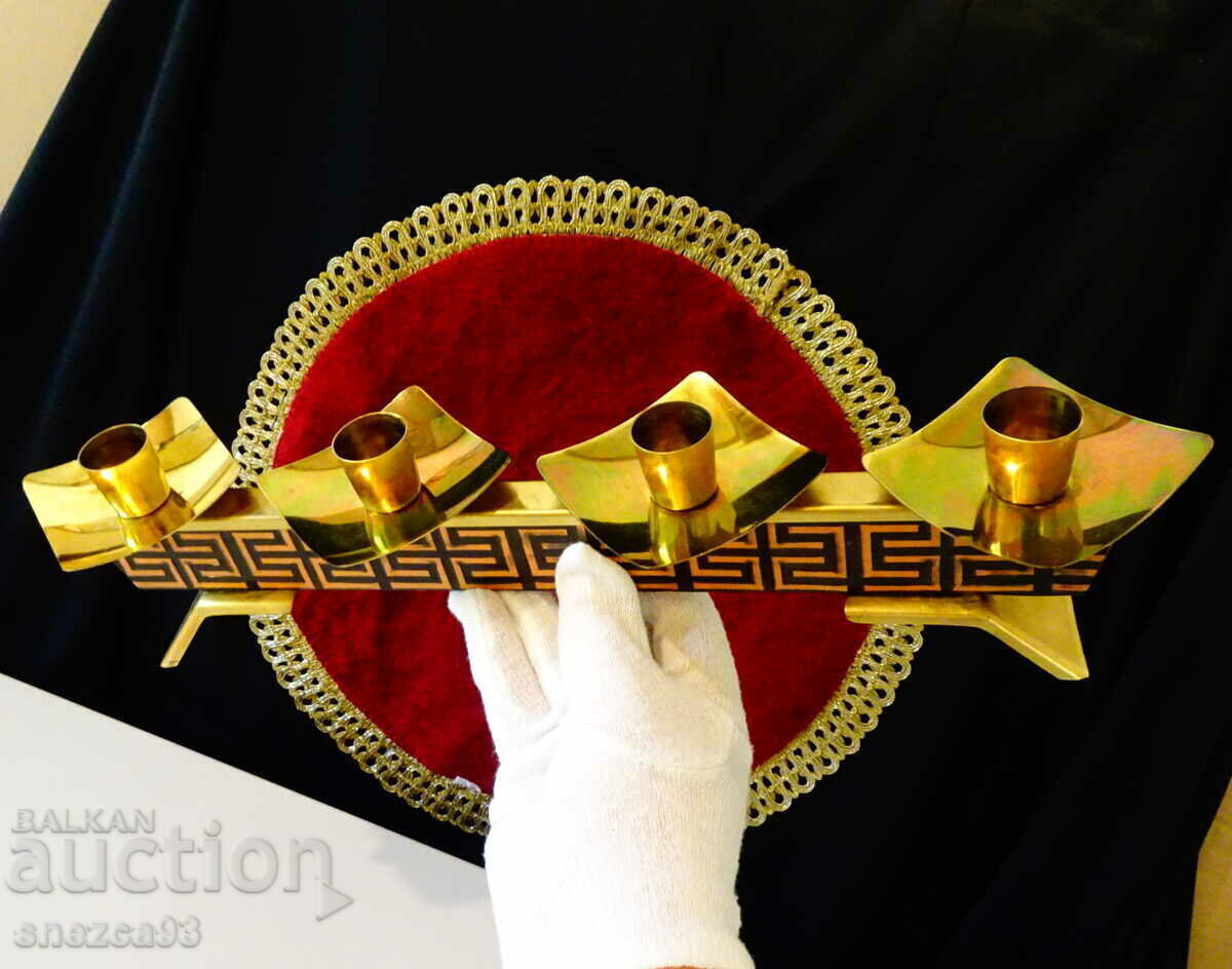 Four-piece brass candlestick, gold-plated Four-piece brass candlestick, gold-plated