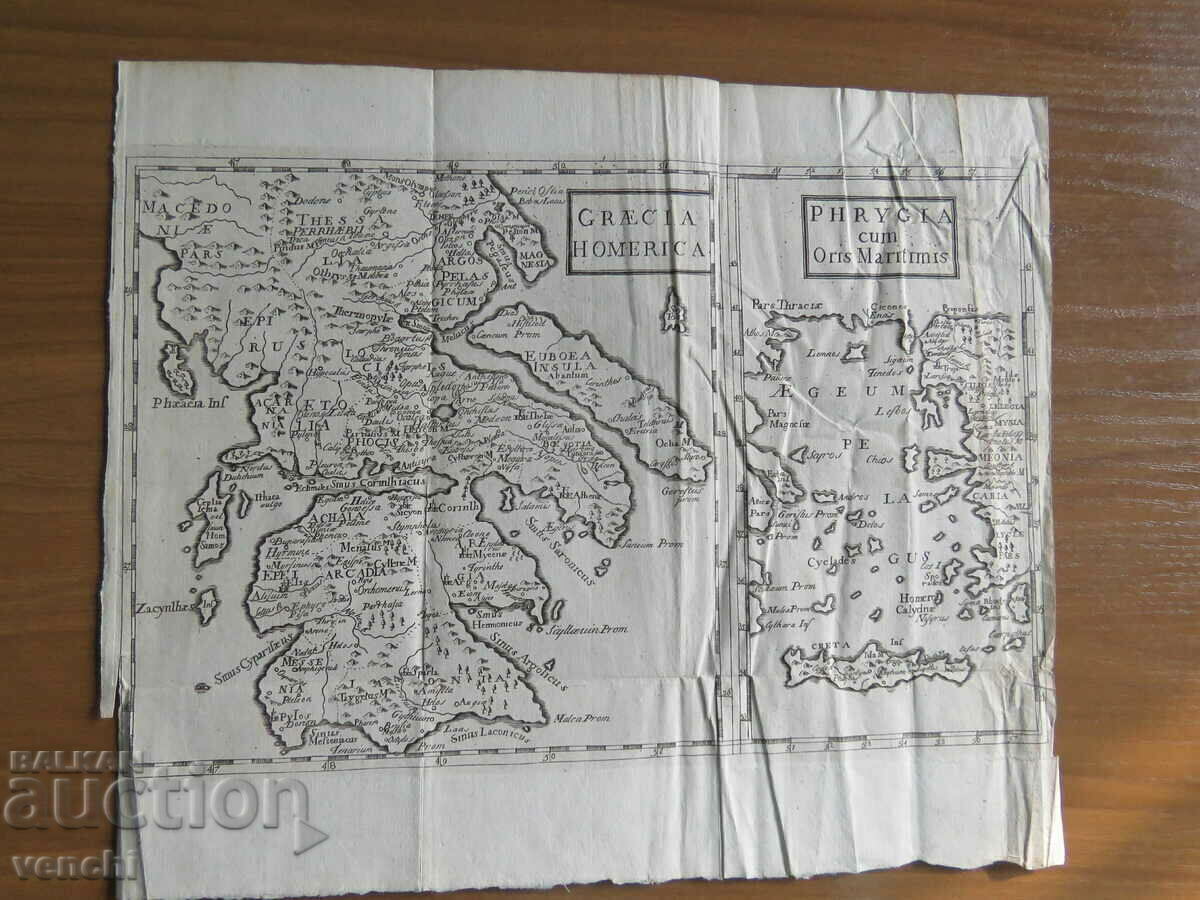 Secolul al XVIII-lea - Harta Greciei lui Homer - original + cu preț € 14.99 | 29.32 BGN