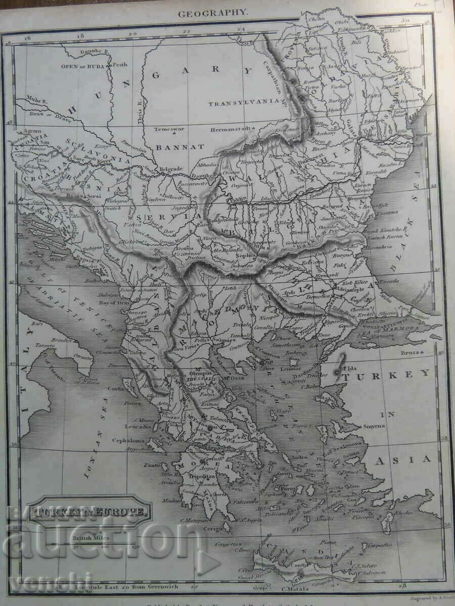 1818 - Карта на Турция в Европа - A.Findley = оригинал +