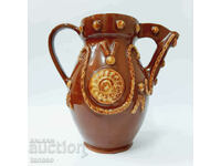 Large beautiful old glazed ceramic pitcher (13.2)