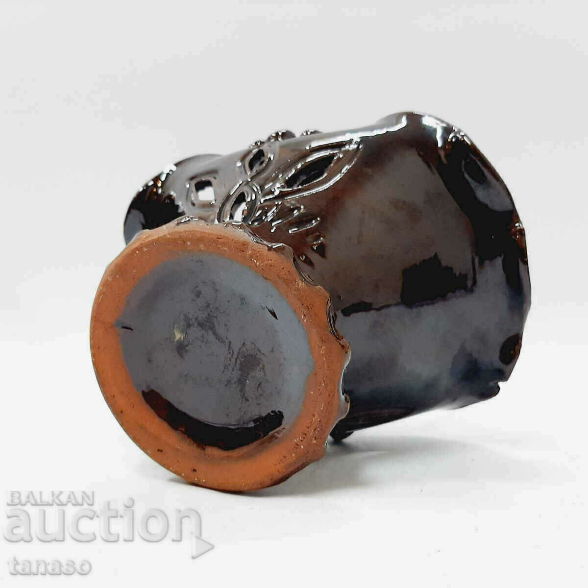 Old glazed ceramic basket, brown(9.2) - 7