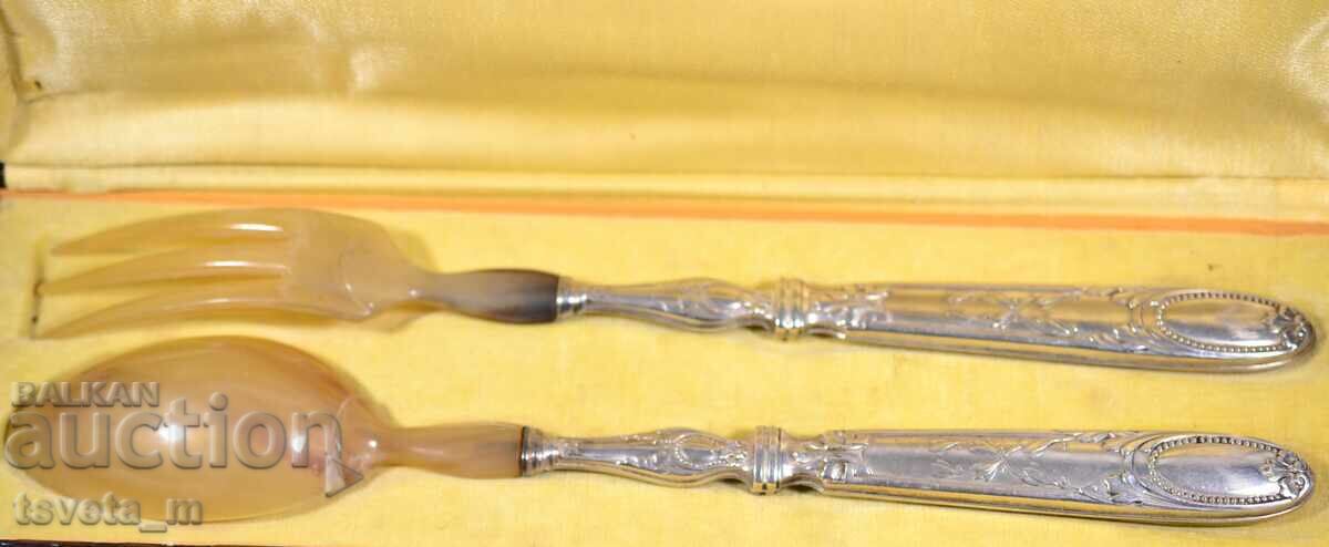 Antler serving utensils with silver plated handles with price 95.00 BGN | € 48.57 Antler serving utensils with silver plated handles with price 95.00 BGN | € 48.57