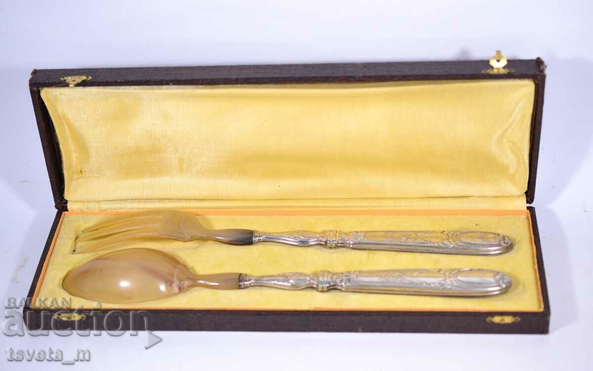 Antler serving utensils with silver plated handles - 5 Antler serving utensils with silver plated handles - 5