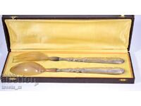 Antler serving utensils with silver plated handles