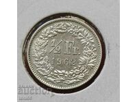 Switzerland 1/2 Franc 1962 UNC Silver