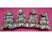 The four wise monkeys - wood carving small sculpture