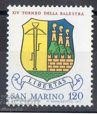 1979. San Marino. Arcade shooting tournament. Coat of arms.