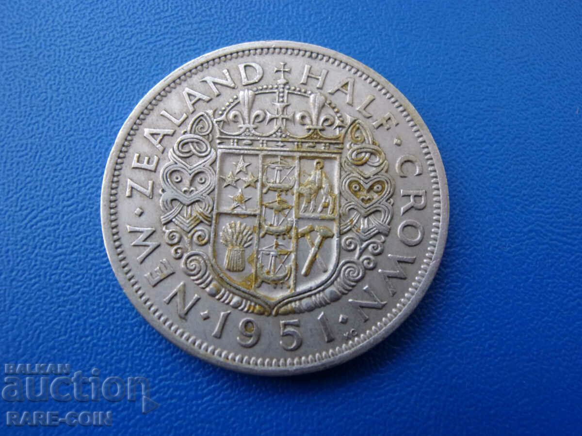 RS(48) New Zealand ½ Crown 1951 Rare