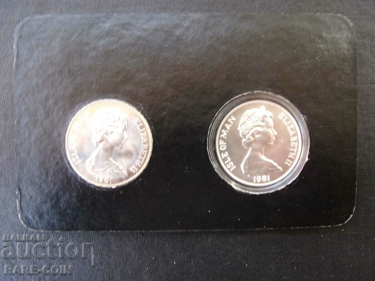 Παράδοση RS(48) Isle of Man 2x1 Crown 1981 UNC ΑΠΟΔΕΙΞΗ Σπάνια