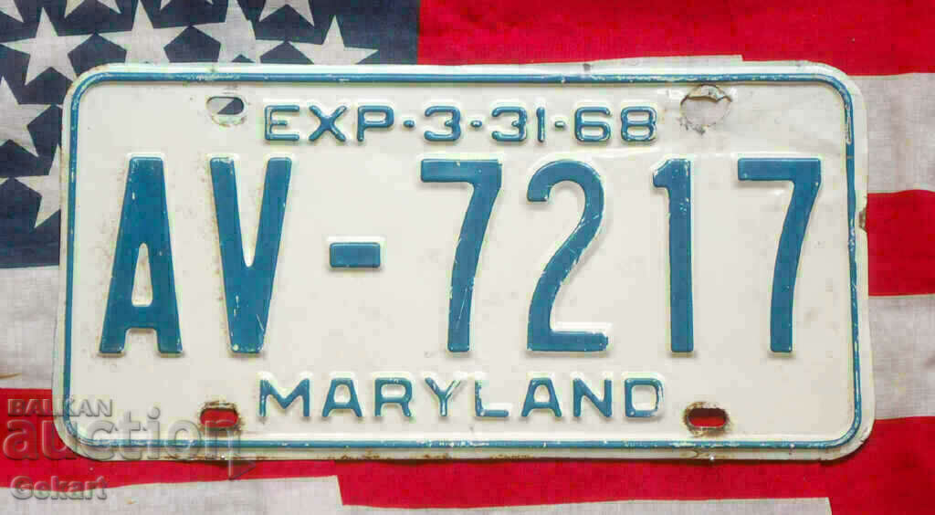 US License Plate MARYLAND 1968
