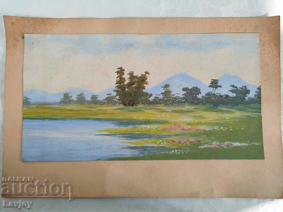 Стара картина Акварел  *Пейзаж---Езеро*