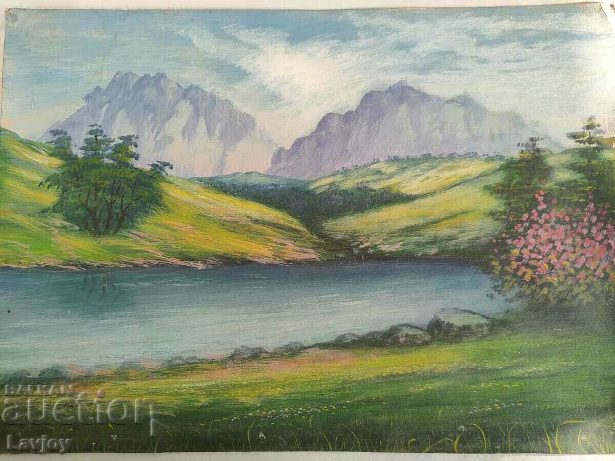 Стара картина Акварел  ***Пейзаж*** Езеро