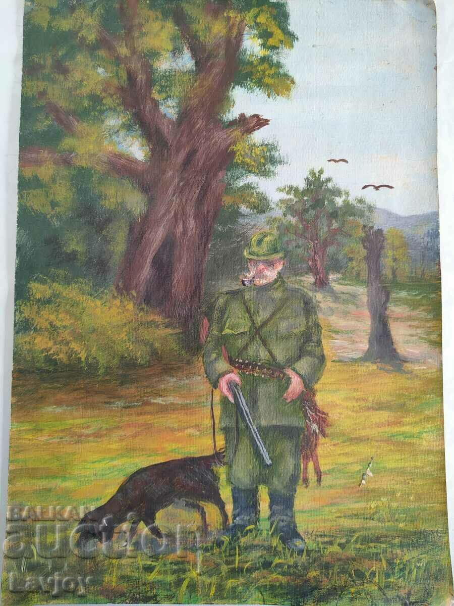 Old painting Watercolor *Hunting scene* D. Anastasov