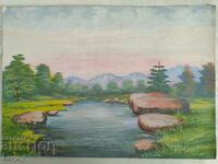 Old painting Watercolor */*Landscape*/* river